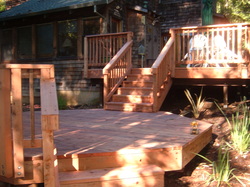 Two tiered wooden deck.